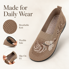 Women's Ultra-Soft Embroidered Knit Slip-On Shoes with Flexible Non-Slip Rubber Sole