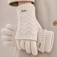 Women's Lightweight Touchscreen Knit Gloves – Two-Tone 2-in-1 Short-Cuff Design