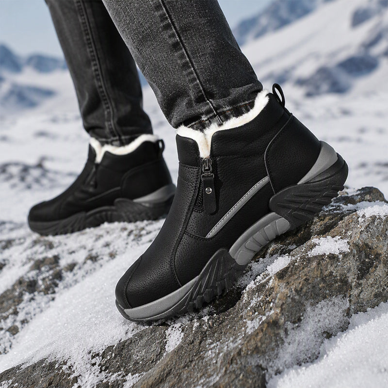 Men's Warm-Lined PU Leather Winter Sneakers – Easy Side-Zip
