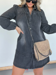 New Washed Denim Shirt Dress (Buy 2 Free Shipping)