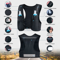 Lightweight Running Hydration Vest with 9 Pockets & Adjustable Fit