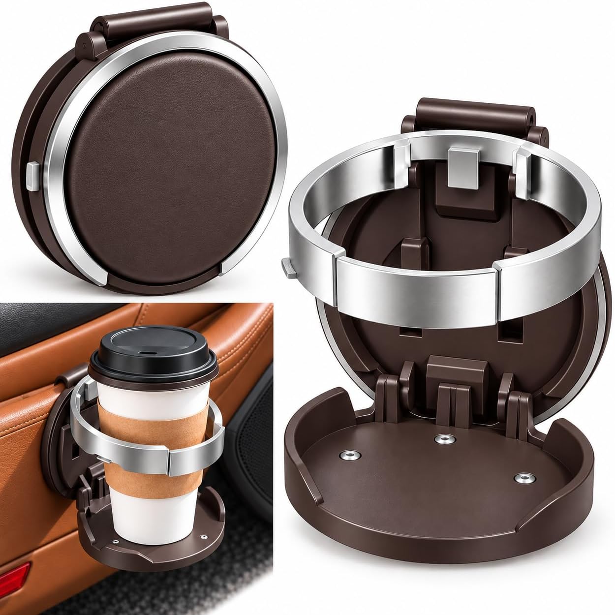 Foldable Car Cup Holder with Hook Universal Car Door Cup Holder