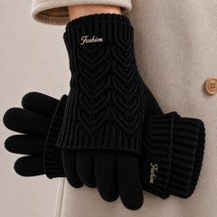 Women's Lightweight Touchscreen Knit Gloves – Two-Tone 2-in-1 Short-Cuff Design