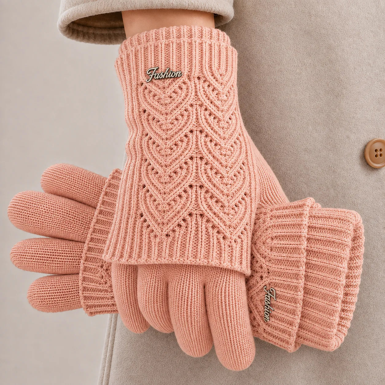 Women's Lightweight Touchscreen Knit Gloves – Two-Tone 2-in-1 Short-Cuff Design