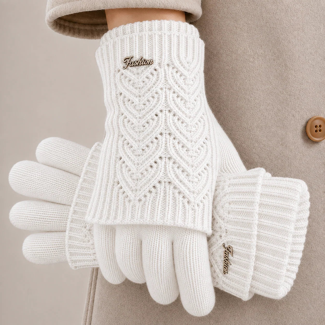 Women's Lightweight Touchscreen Knit Gloves – Two-Tone 2-in-1 Short-Cuff Design
