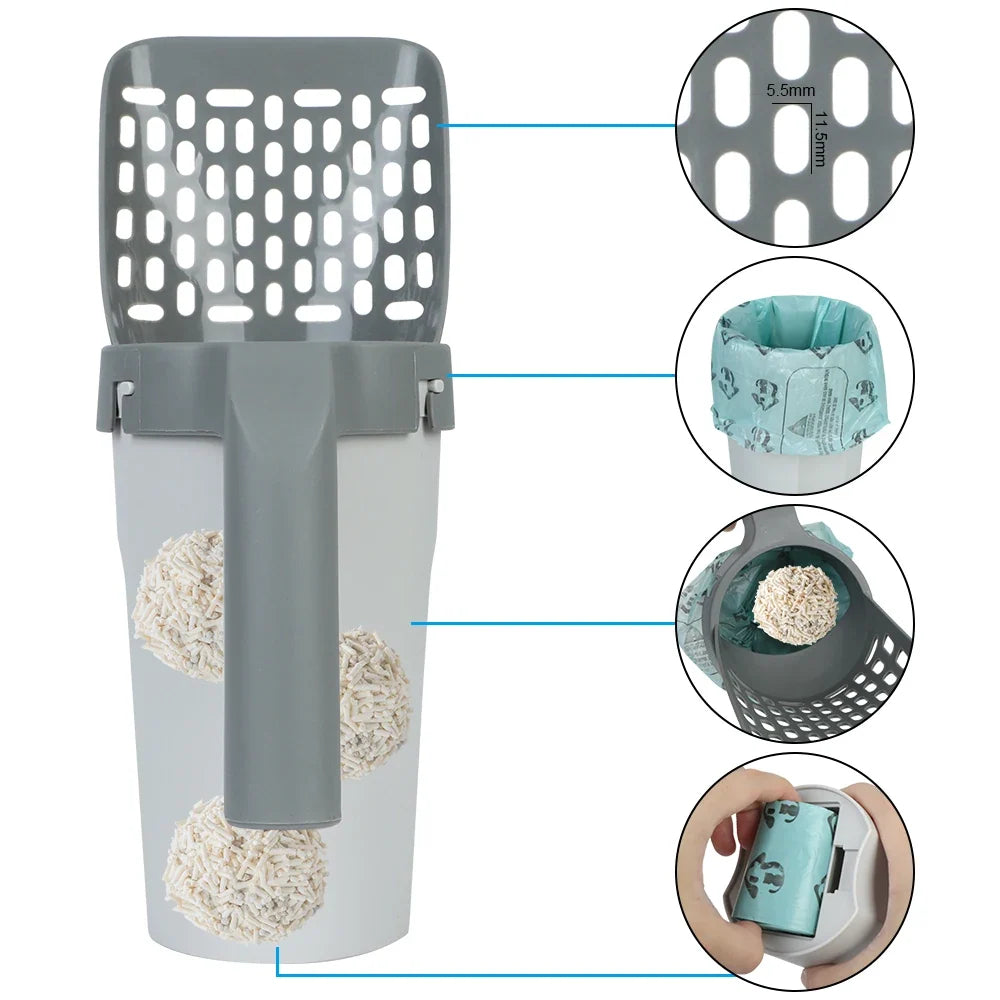 Cat Litter Scoop with Built-In Waste Bin – Easy Sift & Bag Design