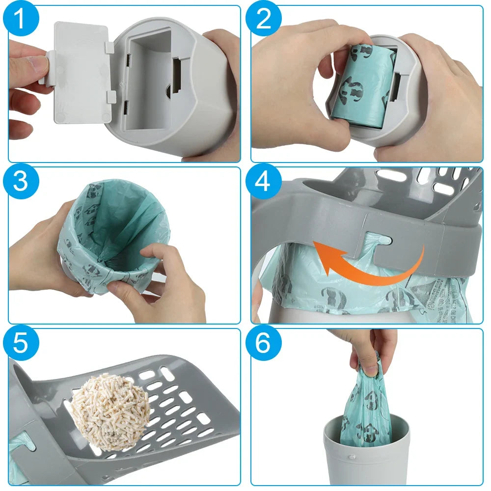 Cat Litter Scoop with Built-In Waste Bin – Easy Sift & Bag Design