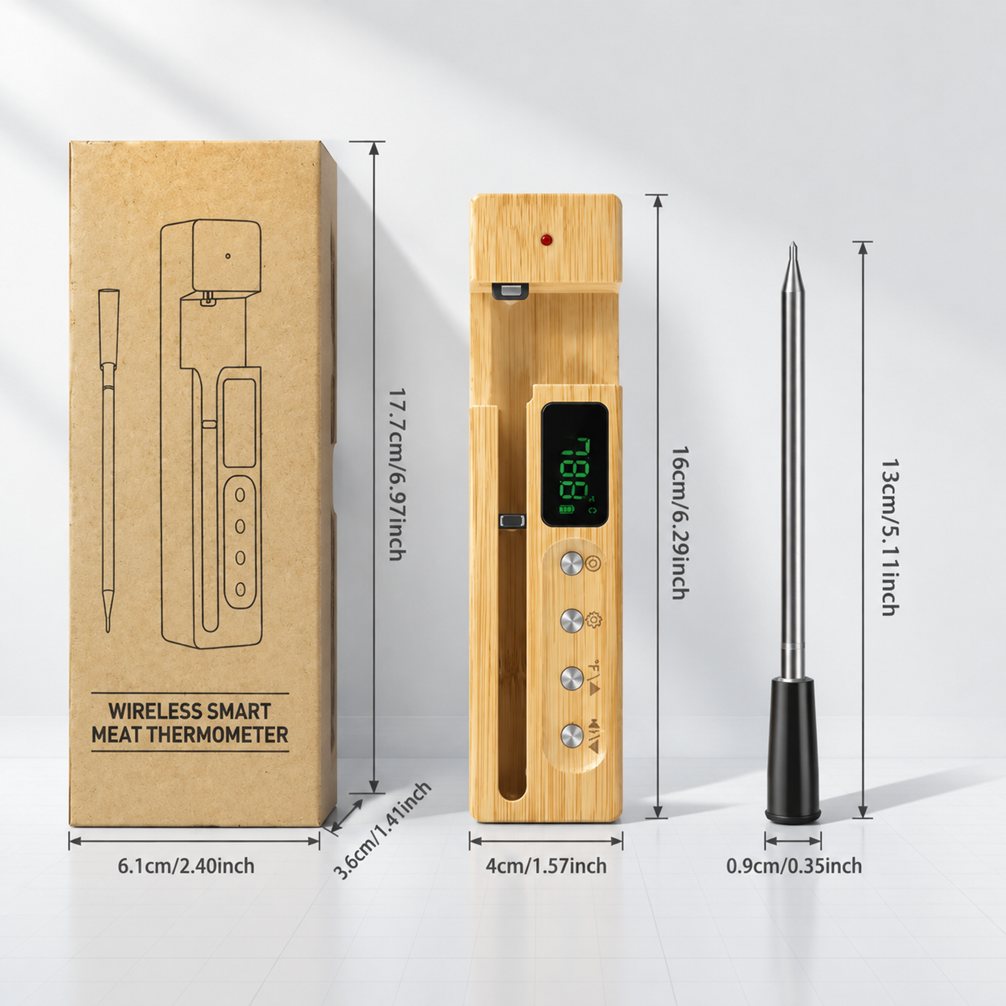 Long-Range Smart Wireless Meat Thermometer – High-Heat Ceramic Probe & App Alerts- T20