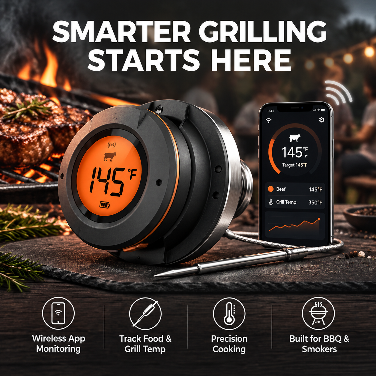 Smart Bluetooth Grill Thermometer – Dual-Probe BBQ & Smoker Monitor-T18
