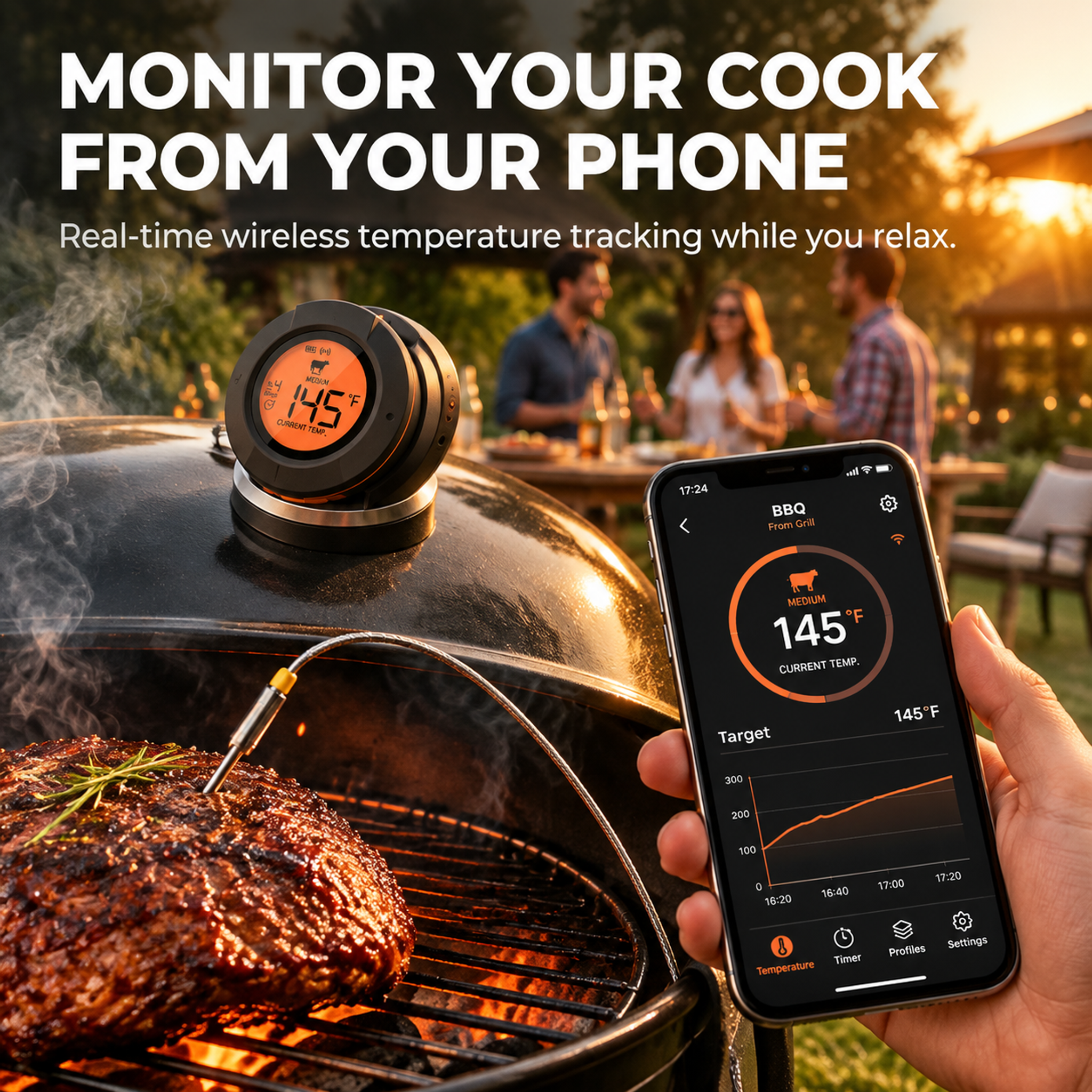 Smart Bluetooth Grill Thermometer – Dual-Probe BBQ & Smoker Monitor-T18