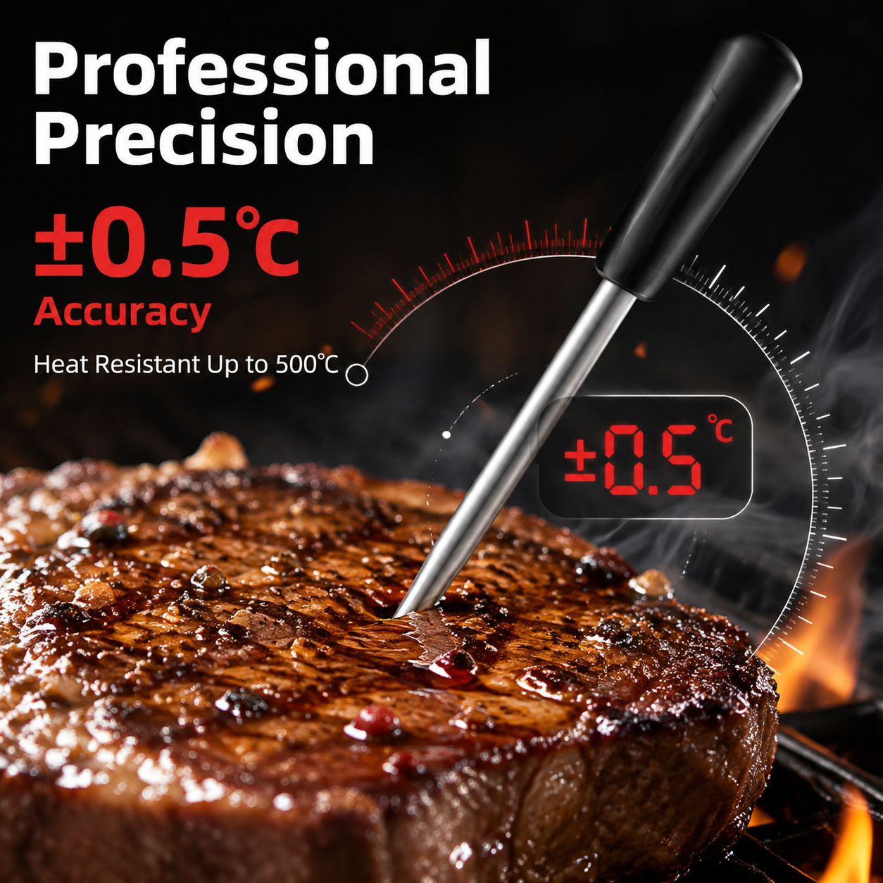 Long-Range Smart Wireless Meat Thermometer – High-Heat Ceramic Probe & App Alerts- T20