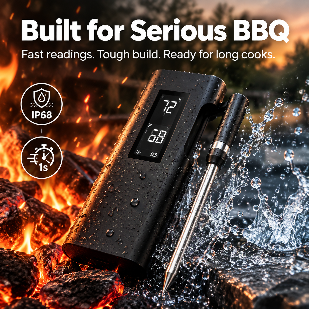 Long-Range Wireless Meat Thermometer – Dual-Temp BBQ Probe with App Alerts-T19