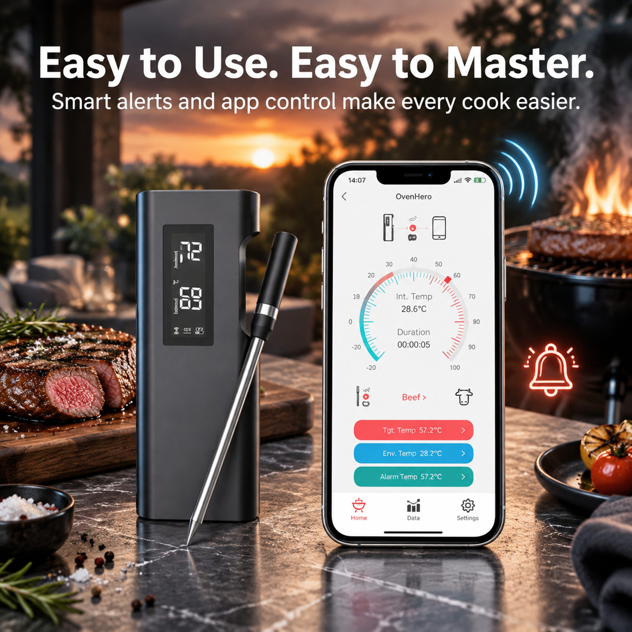 Long-Range Wireless Meat Thermometer – Dual-Temp BBQ Probe with App Alerts-T19
