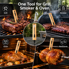 Long-Range Smart Meat Thermometer – App Monitoring & Bamboo Charging Dock-T22