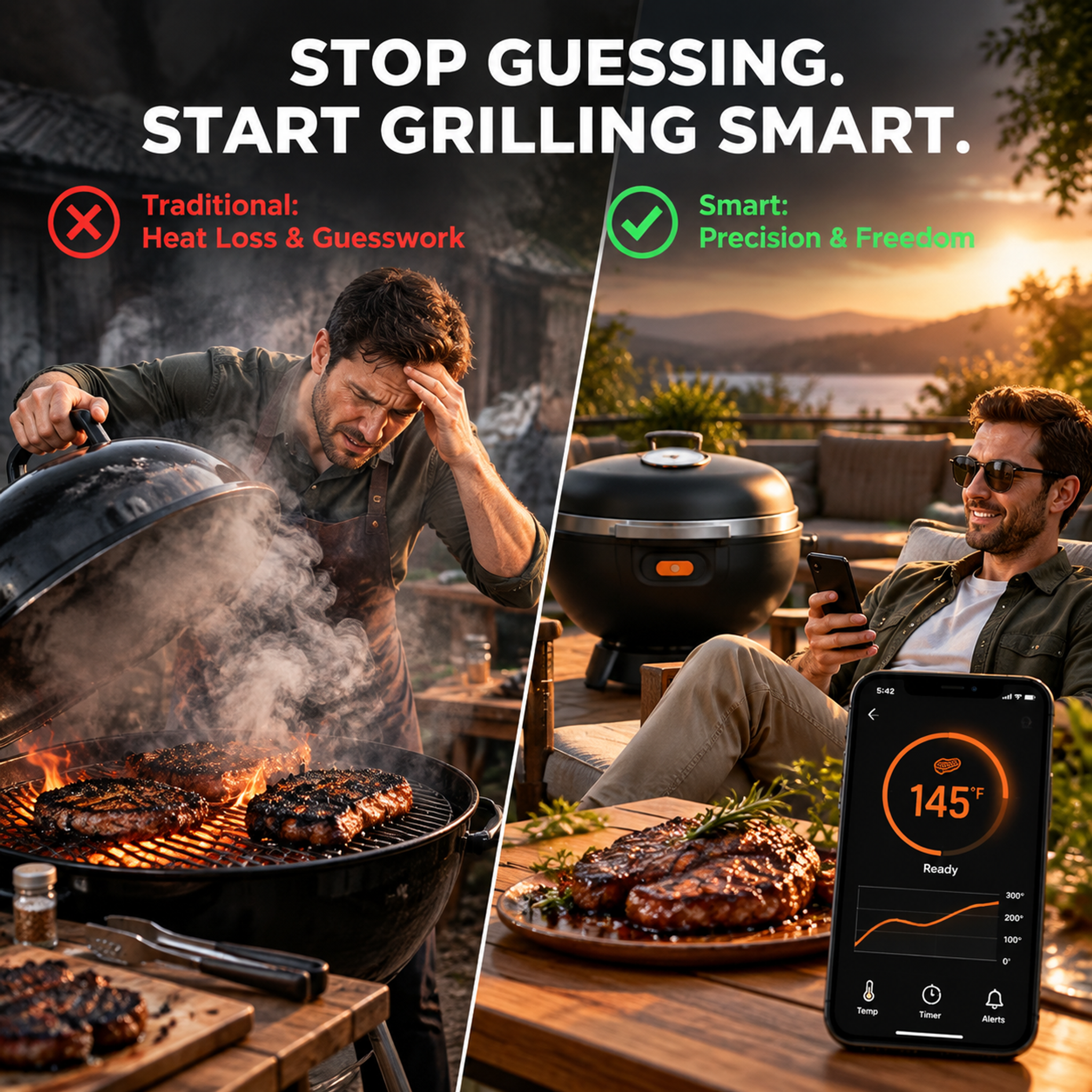 Smart Bluetooth Grill Thermometer – Dual-Probe BBQ & Smoker Monitor-T18