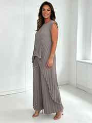 Irregular High-Low Pleated Top + Pants Two-Piece Suit