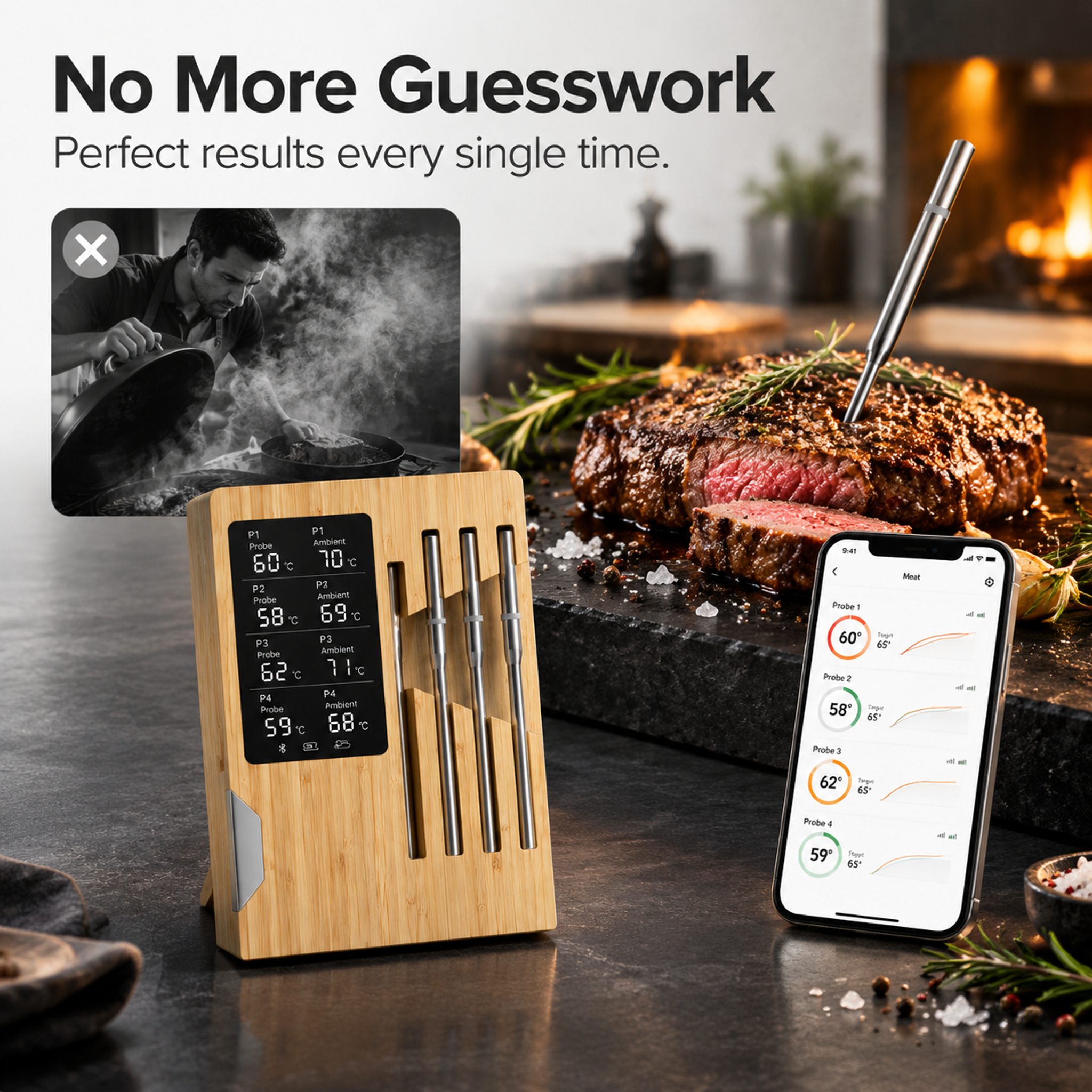 4-Probe Smart Wireless Meat Thermometer – Long-Range BBQ & Smoker Monitor-T17