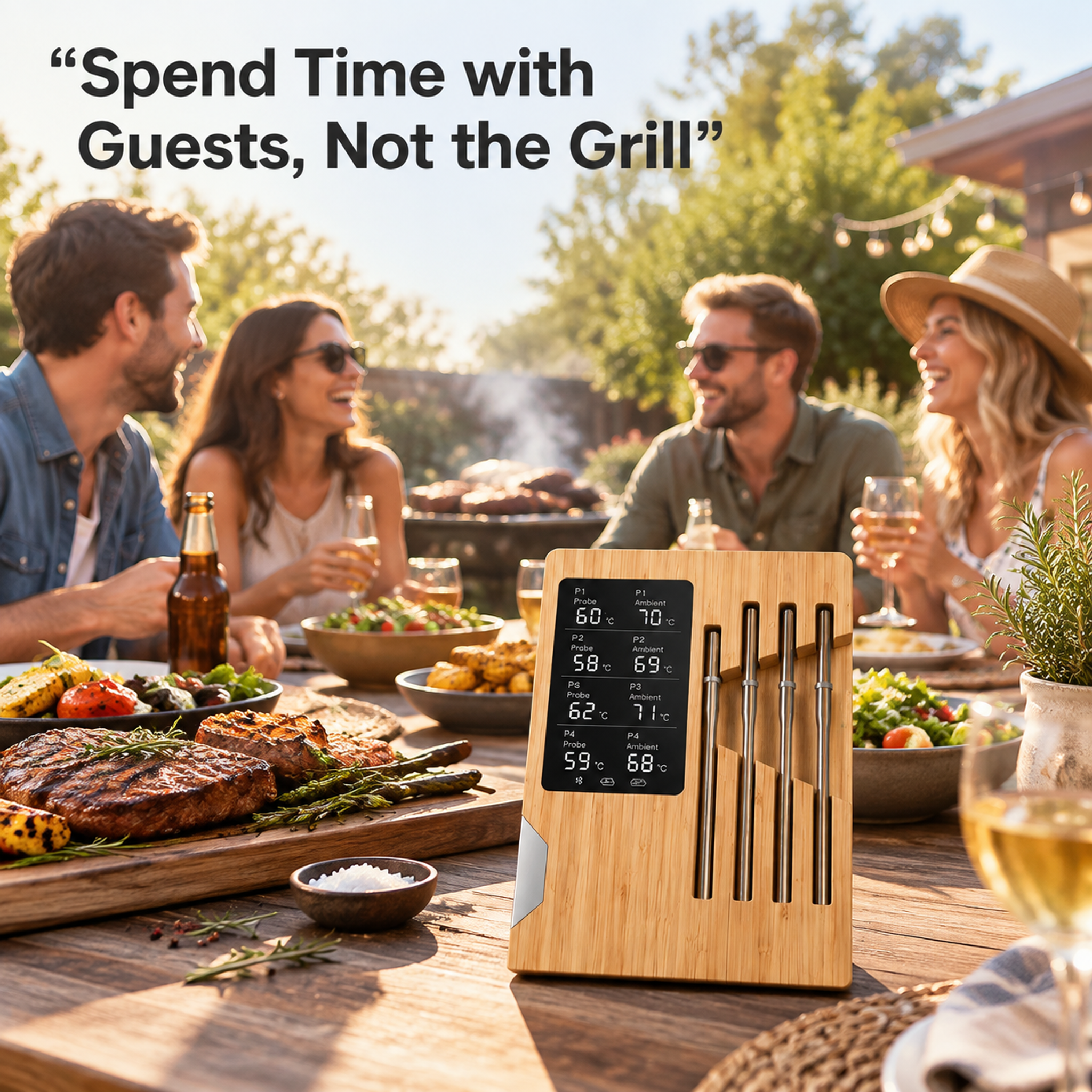 4-Probe Smart Wireless Meat Thermometer – Long-Range BBQ & Smoker Monitor-T17