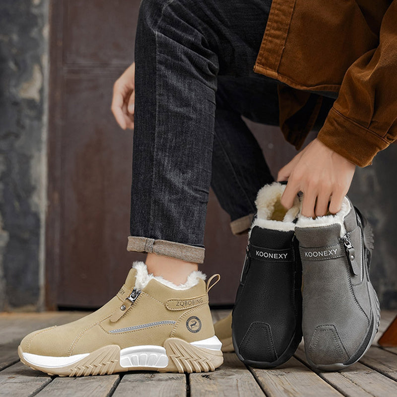 Men's Warm-Lined PU Leather Winter Sneakers – Easy Side-Zip