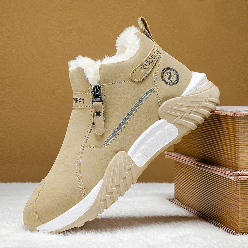 Men's Warm-Lined PU Leather Winter Sneakers – Easy Side-Zip