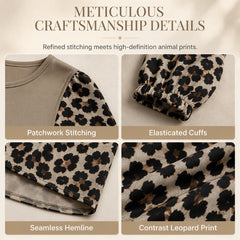 Women's Leopard Print Patchwork Tunic Top – Relaxed Long Sleeve